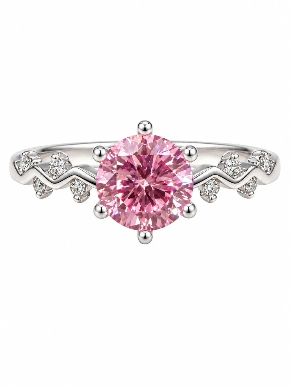 1CT Sakura Pink Moissanite Ring Size 9 GRA Certified Round Brilliant